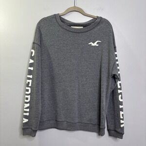 Y2K Womens HOLLISTER Sweatshirt Size XS Gray Spell Out On Arms